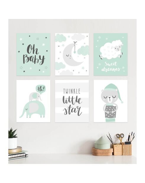 6 Peintures murales pour enfants multicolores - 60x60 cm
