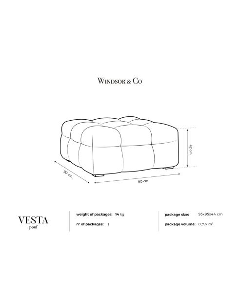 Pouf Velours Vesta gris - 90x90x42 cm