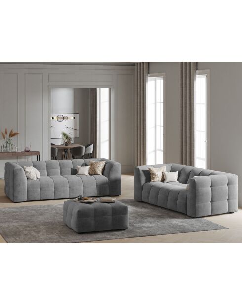 Pouf Velours Vesta gris - 90x90x42 cm