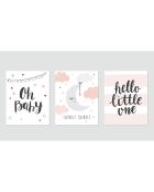 3 Peintures murales pour enfants multicolores - 60x90 cm