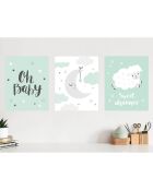 3 Peintures murales pour enfants multicolores - 60x90 cm