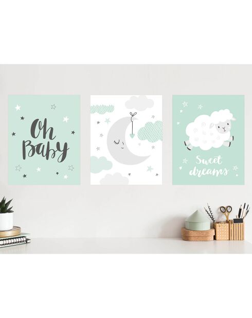 3 Peintures murales pour enfants multicolores - 60x90 cm