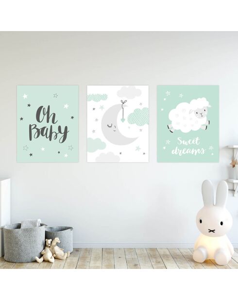 3 Peintures murales pour enfants multicolores - 60x90 cm