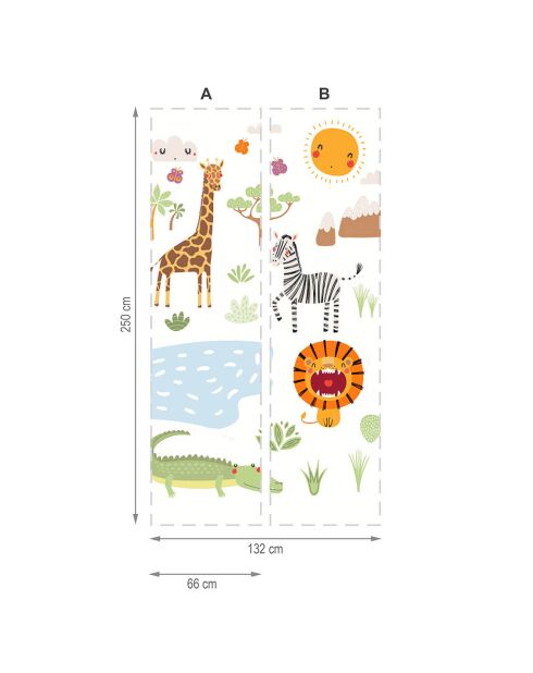 Papier peint textile en vinyle adhésif Safari des enfants  multicolore - 132x250 cm