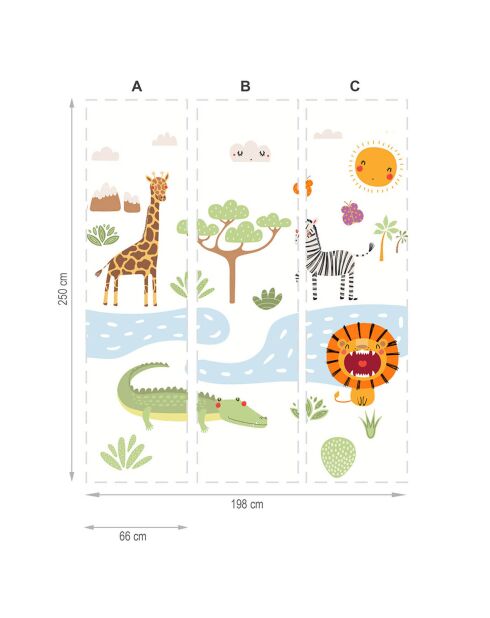 Papier peint textile en vinyle adhésif Safari des enfants  multicolore - 198x250 cm