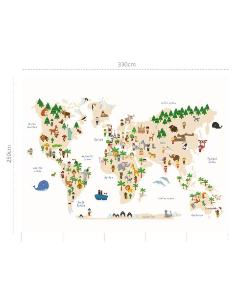 Papier peint mural Mappemonde multicolore - 250x330 cm