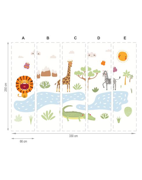 Papier peint textile en vinyle adhésif Safari des enfants  multicolore - 250x330 cm