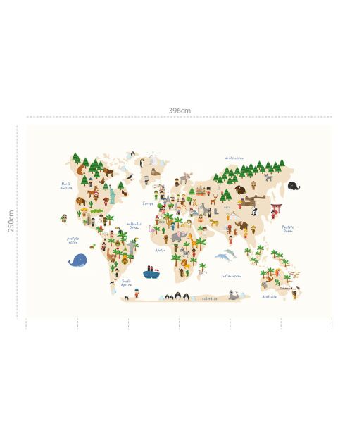 Papier peint mural Mappemonde multicolore - 250x396 cm