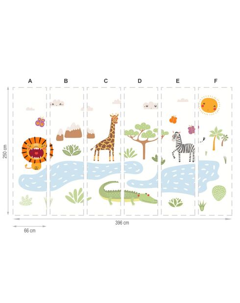 Papier peint textile en vinyle adhésif Safari des enfants  multicolore - 250x396 cm
