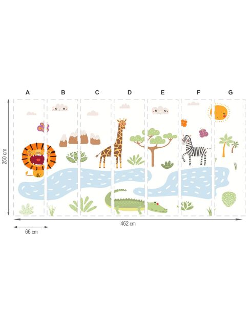 Papier peint textile en vinyle adhésif Safari des enfants  multicolore - 250x462 cm