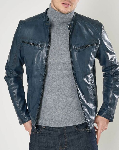 Blouson en Cuir d'Agneau Meyer marine