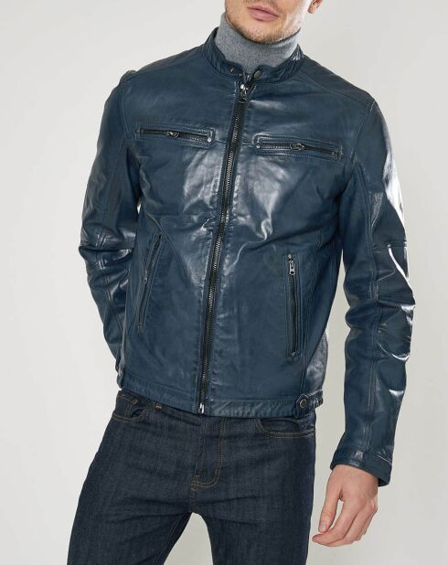 Blouson en Cuir d'Agneau Meyer marine