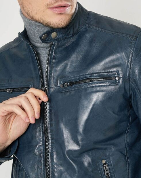 Blouson en Cuir d'Agneau Meyer marine