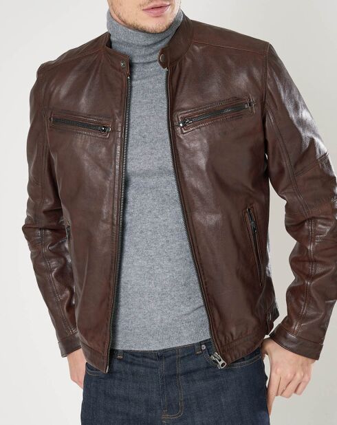 Blouson en Cuir d'Agneau Meyer marron