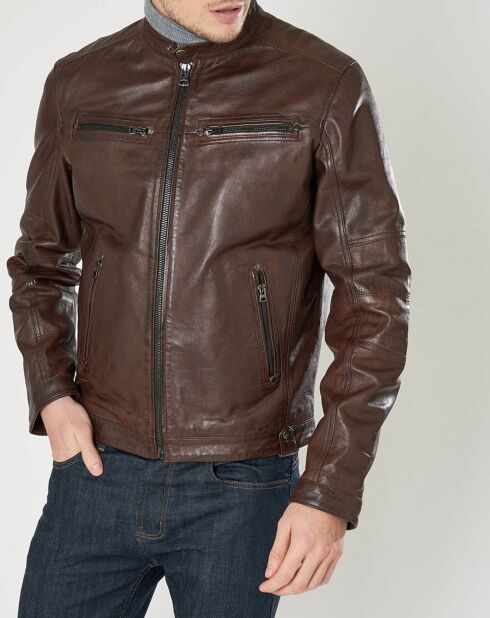 Blouson en Cuir d'Agneau Meyer marron