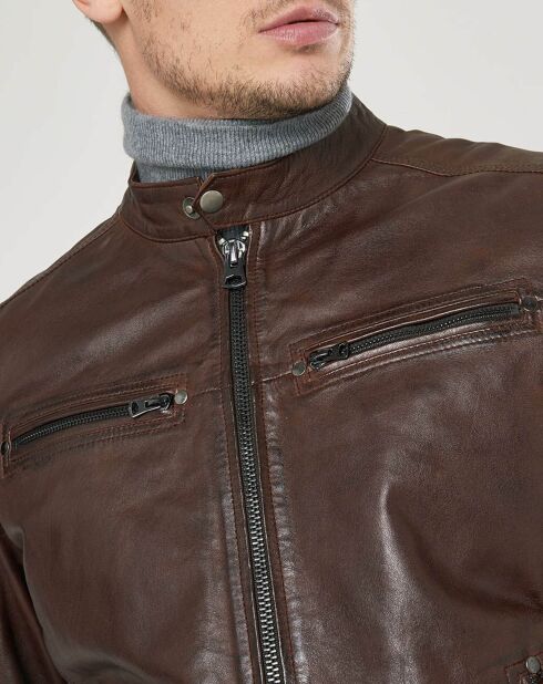 Blouson en Cuir d'Agneau Meyer marron