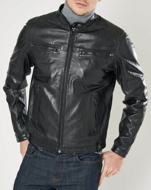 Blouson en Cuir d'Agneau Meyer noir