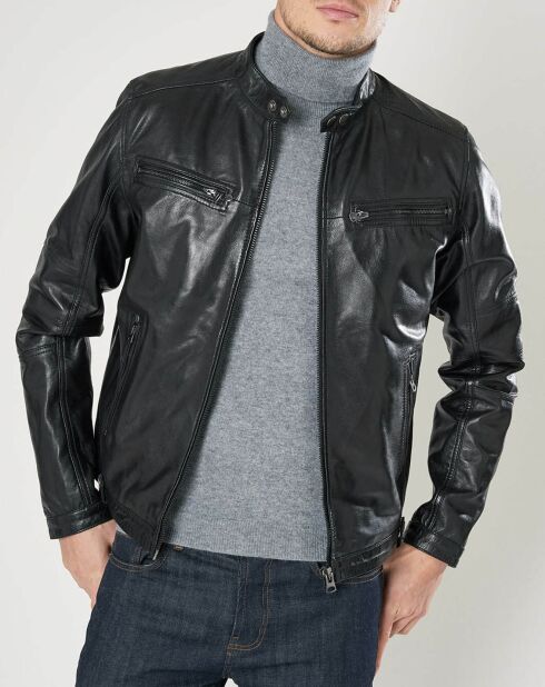 Blouson en Cuir d'Agneau Meyer noir