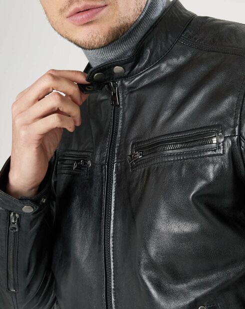 Blouson en Cuir d'Agneau Meyer noir