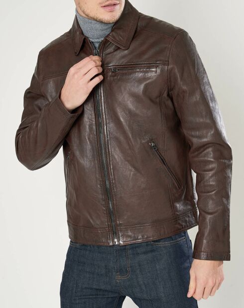 Blouson en Cuir d'Agneau Stephano marron