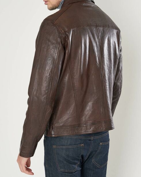 Blouson en Cuir d'Agneau Stephano marron