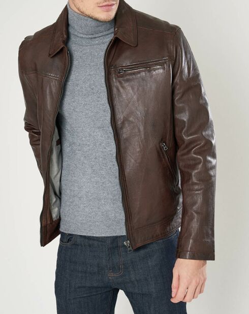 Blouson en Cuir d'Agneau Stephano marron