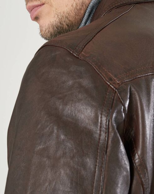 Blouson en Cuir d'Agneau Stephano marron