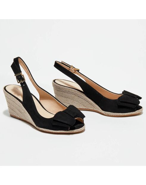 Slingback Lizia in pelle nera con zeppa in velluto - tacco 7 cm