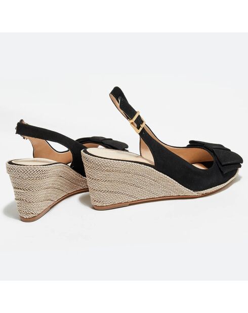 Slingback Lizia in pelle nera con zeppa in velluto - tacco 7 cm