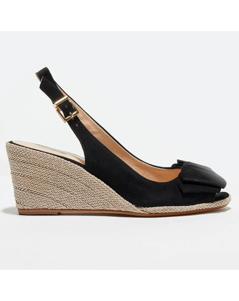 Slingback Lizia in pelle nera con zeppa in velluto - tacco 7 cm