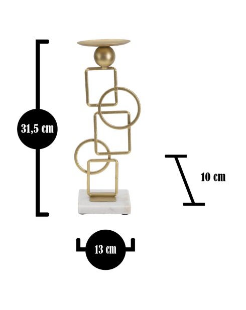 Portacandele in metallo dorato e bianco - 13x10x31,5 cm
