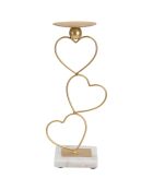Bougeoir en métal hearts doré/blanc - 14.5x10x32.5 cm