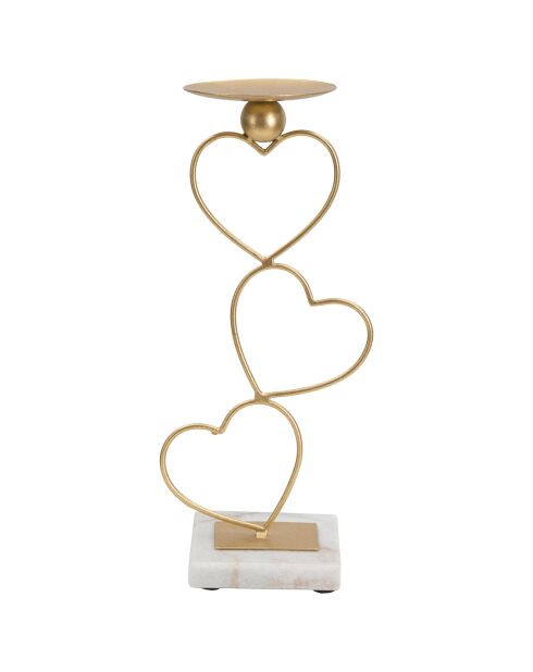 Hearts metalen kaarshouder goud/wit - 14,5x10x32,5 cm