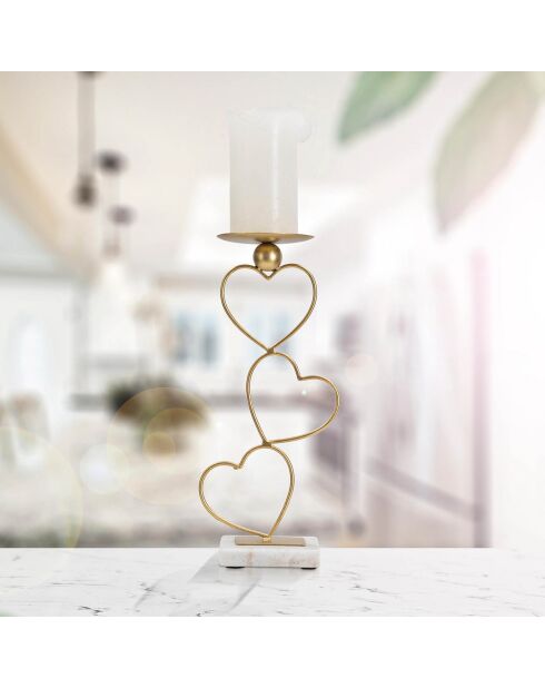Hearts metalen kaarshouder goud/wit - 14,5x10x32,5 cm