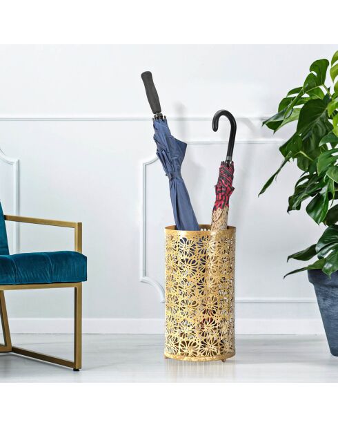 Porte-parapluies rond en métal fiori glam doré - D.24x42 cm
