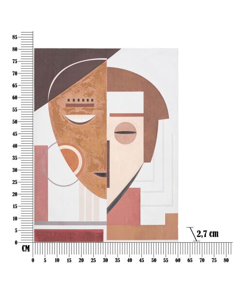 Peinture sur toile avec cadre en bois ethnic face multicolore - 60x2.7x80 cm