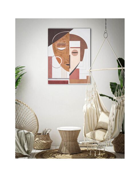 Gemälde auf Leinwand mit Holzrahmen, ethnisches Gesicht, mehrfarbig - 60x2,7x80 cm