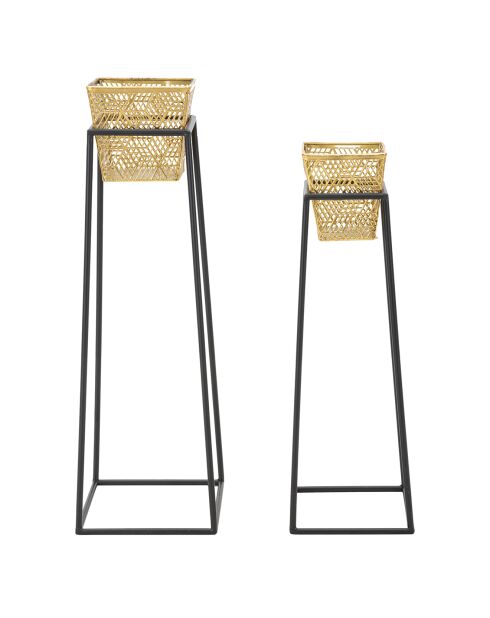 2 portavasos cuadrados de metal dorado/negro