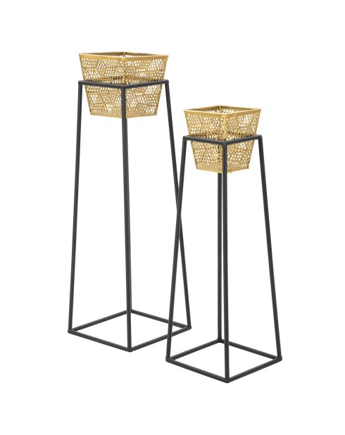 2 portavasos cuadrados de metal dorado/negro