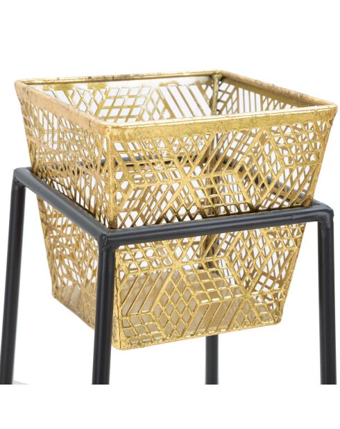 2 portavasos cuadrados de metal dorado/negro