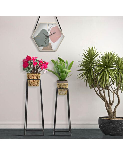 2 portavasos cuadrados de metal dorado/negro