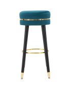Tabouret de bar en bois et velours paris bleu/doré/noir - D.35x74 cm