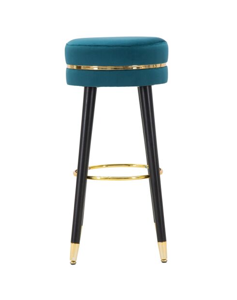 Tabouret de bar en bois et velours paris bleu/doré/noir - D.35x74 cm