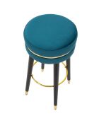 Tabouret de bar en bois et velours paris bleu/doré/noir - D.35x74 cm