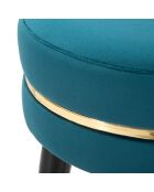 Tabouret de bar en bois et velours paris bleu/doré/noir - D.35x74 cm
