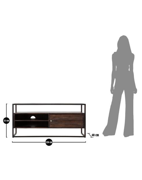Meuble TV burn en bois marron - 120x40x55 cm