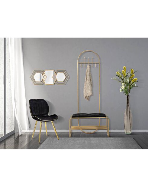 Meuble d'entrée avec banc doré/noir - 80x38.5x180 cm