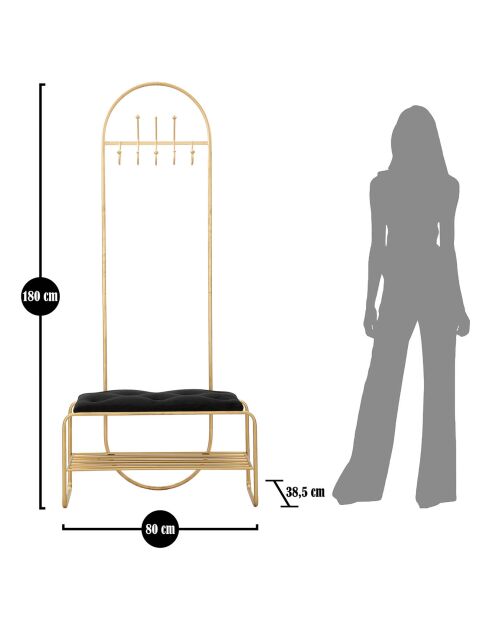 Flurmöbel mit goldener/schwarzer Bank - 80x38,5x180 cm