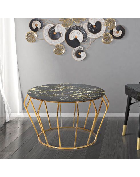 Table basse ronde en métal histor doré/noir - 44.5x78x78 cm