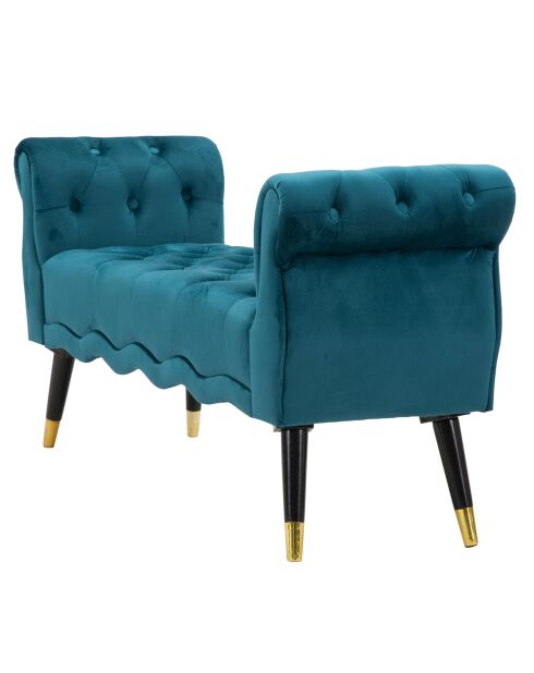 Banc en bois et velours paris bleu/doré/noir - 120x40x60 cm